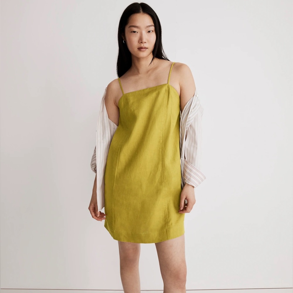 Madewell Goldie Mini Dress in 100% Linen Citrus Lime 10